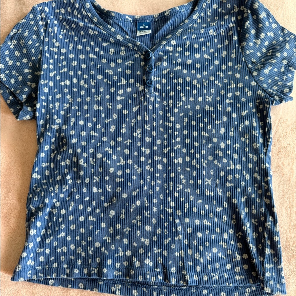 Old Navy Blue Dot Henley Short Sleeve Tee
